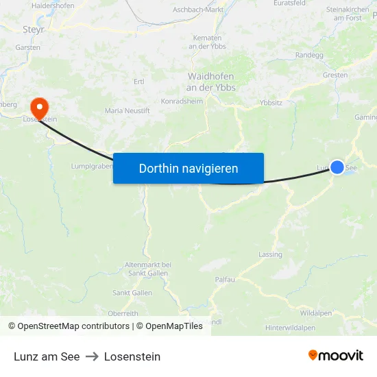 Lunz am See to Losenstein map