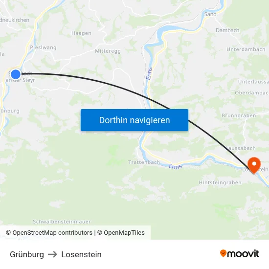 Grünburg to Losenstein map