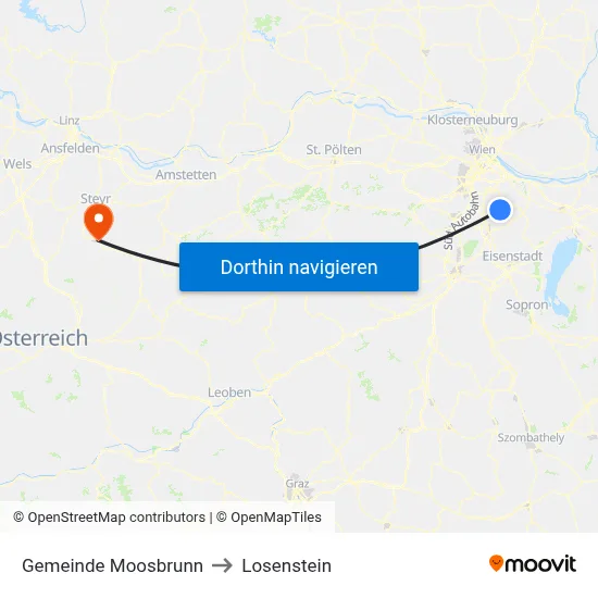 Gemeinde Moosbrunn to Losenstein map