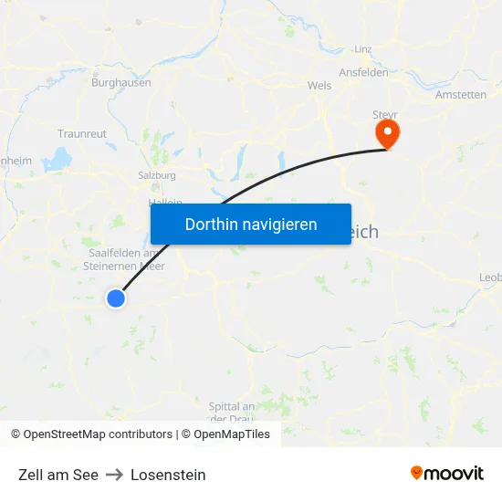 Zell am See to Losenstein map