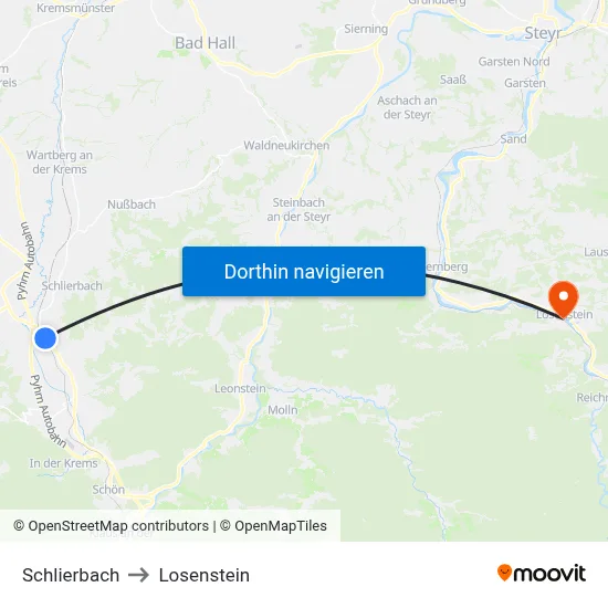 Schlierbach to Losenstein map