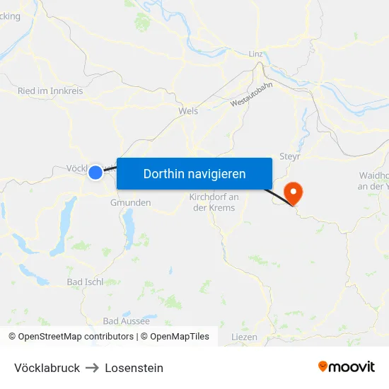 Vöcklabruck to Losenstein map