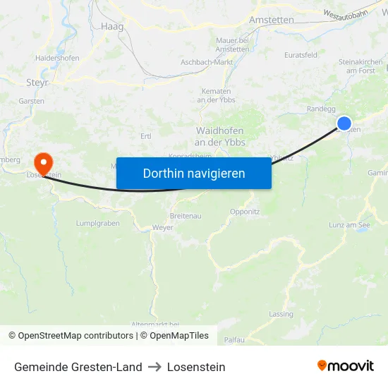 Gemeinde Gresten-Land to Losenstein map