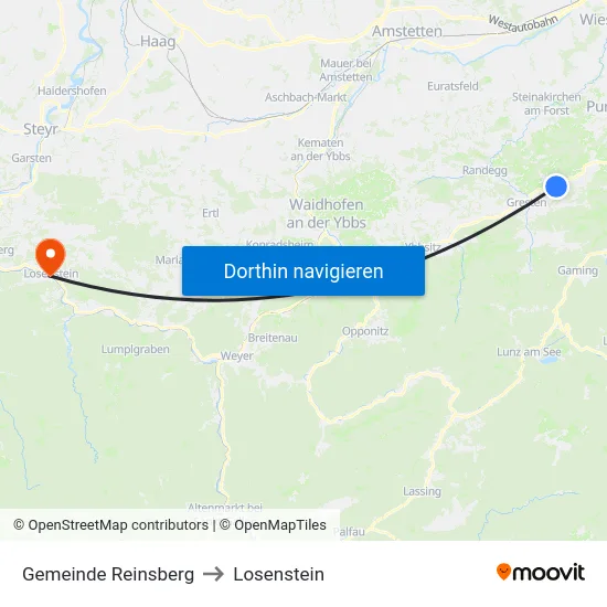 Gemeinde Reinsberg to Losenstein map