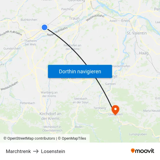 Marchtrenk to Losenstein map