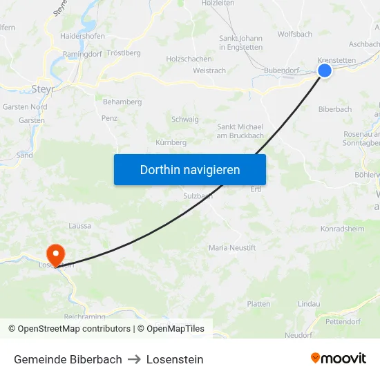 Gemeinde Biberbach to Losenstein map