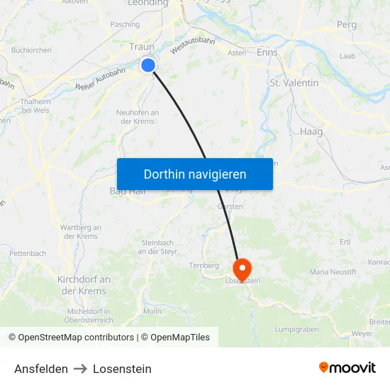 Ansfelden to Losenstein map