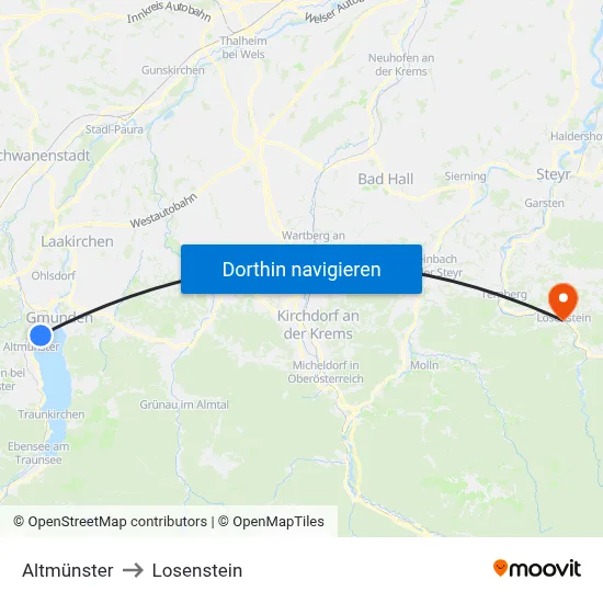 Altmünster to Losenstein map