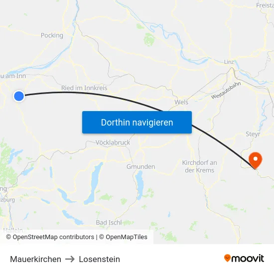 Mauerkirchen to Losenstein map