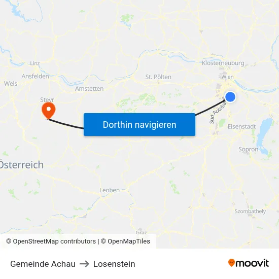 Gemeinde Achau to Losenstein map