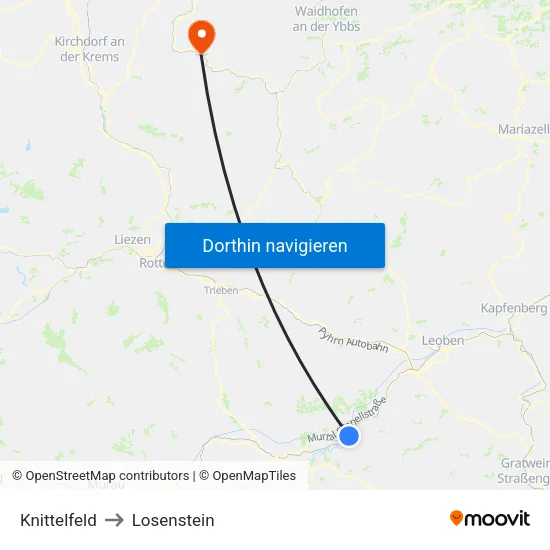 Knittelfeld to Losenstein map