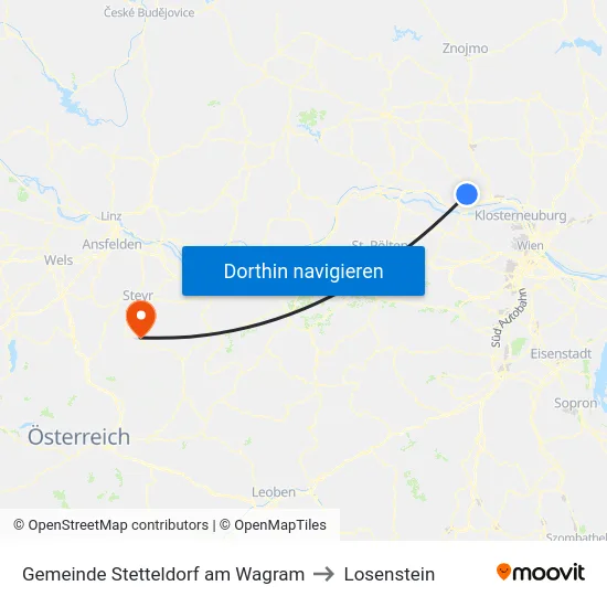 Gemeinde Stetteldorf am Wagram to Losenstein map