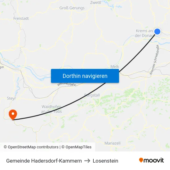 Gemeinde Hadersdorf-Kammern to Losenstein map