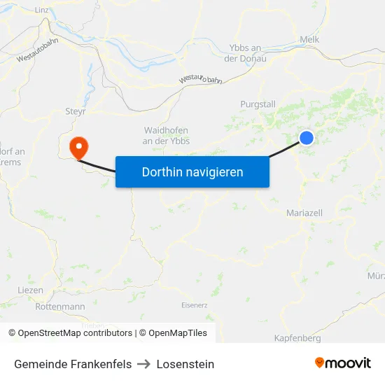 Gemeinde Frankenfels to Losenstein map