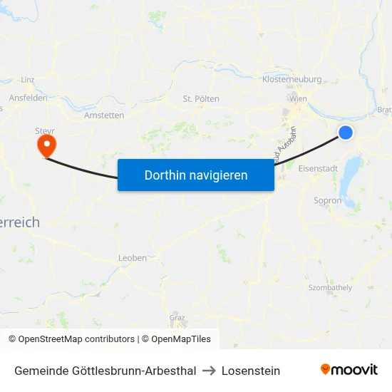 Gemeinde Göttlesbrunn-Arbesthal to Losenstein map