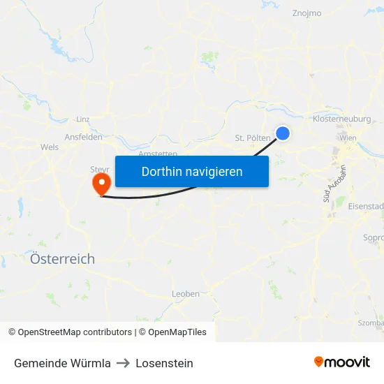 Gemeinde Würmla to Losenstein map