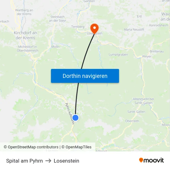 Spital am Pyhrn to Losenstein map