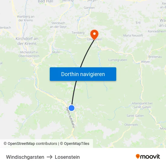 Windischgarsten to Losenstein map