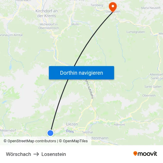 Wörschach to Losenstein map