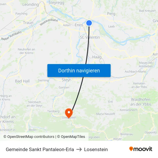 Gemeinde Sankt Pantaleon-Erla to Losenstein map