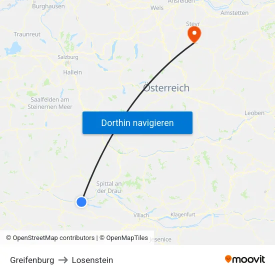 Greifenburg to Losenstein map