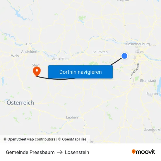 Gemeinde Pressbaum to Losenstein map