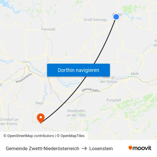 Gemeinde Zwettl-Niederösterreich to Losenstein map