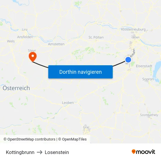 Kottingbrunn to Losenstein map