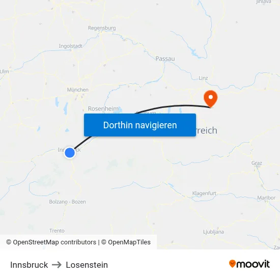 Innsbruck to Losenstein map