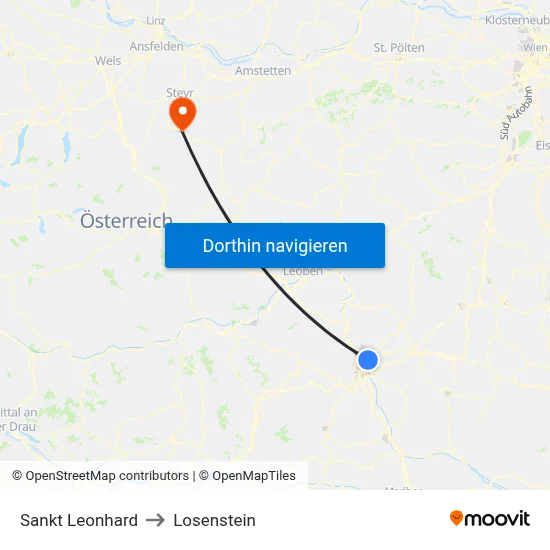 Sankt Leonhard to Losenstein map