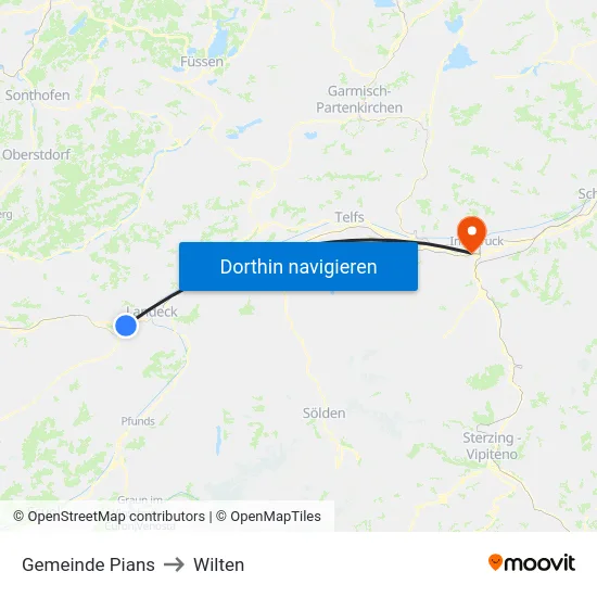 Gemeinde Pians to Wilten map