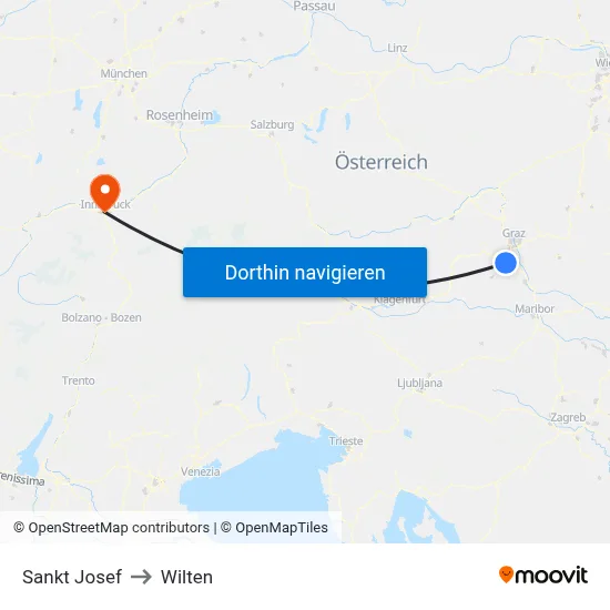 Sankt Josef to Wilten map