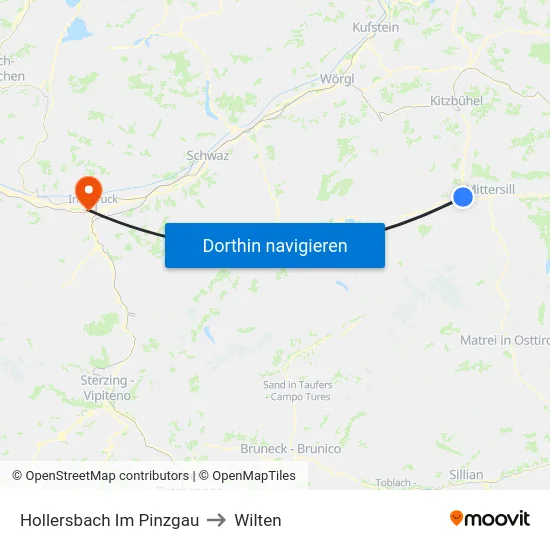 Hollersbach Im Pinzgau to Wilten map