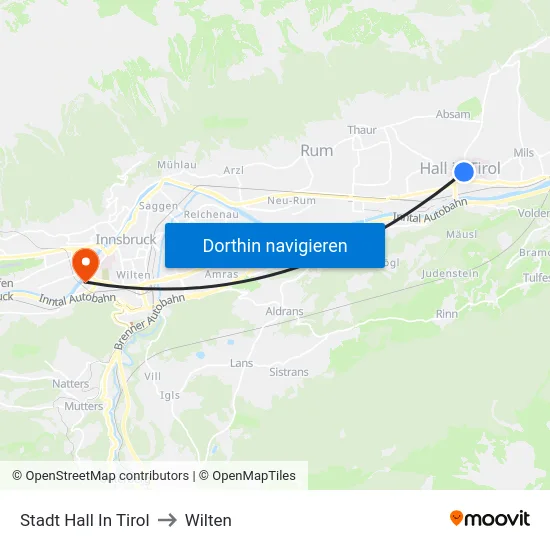 Stadt Hall In Tirol to Wilten map