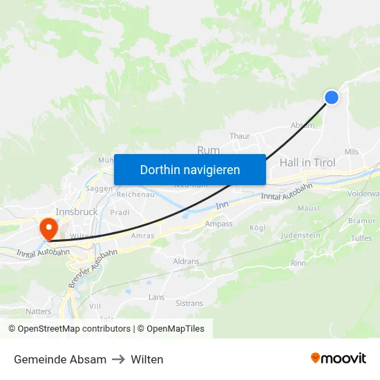 Gemeinde Absam to Wilten map