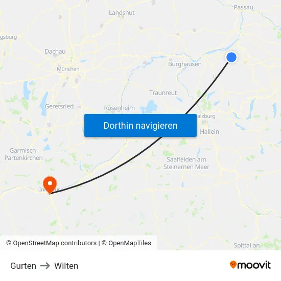 Gurten to Wilten map