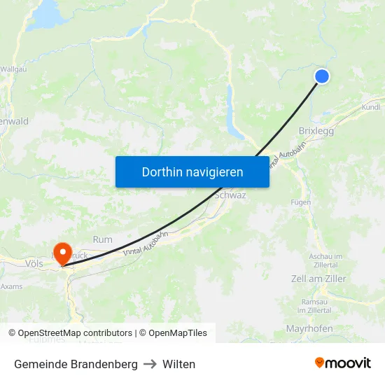Gemeinde Brandenberg to Wilten map