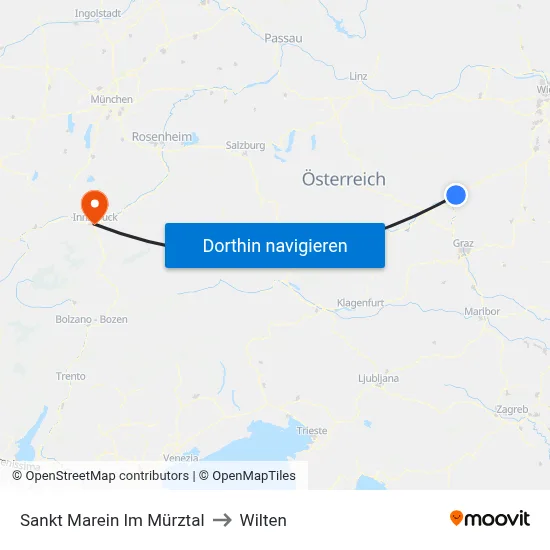 Sankt Marein Im Mürztal to Wilten map