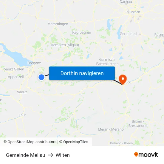 Gemeinde Mellau to Wilten map