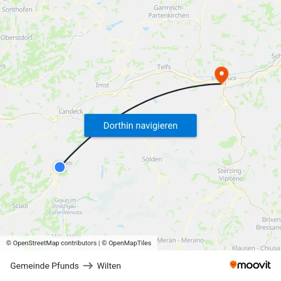 Gemeinde Pfunds to Wilten map