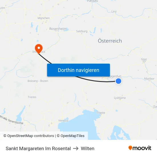 Sankt Margareten Im Rosental to Wilten map