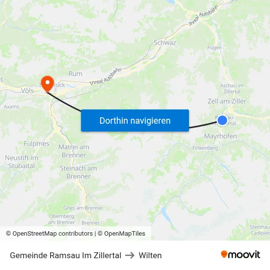 Gemeinde Ramsau Im Zillertal to Wilten map