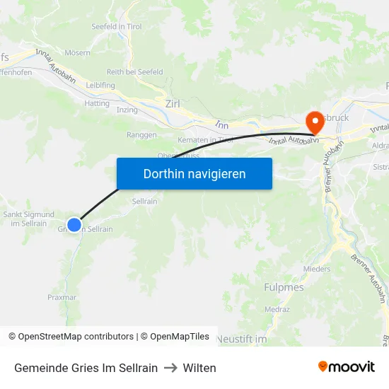 Gemeinde Gries Im Sellrain to Wilten map