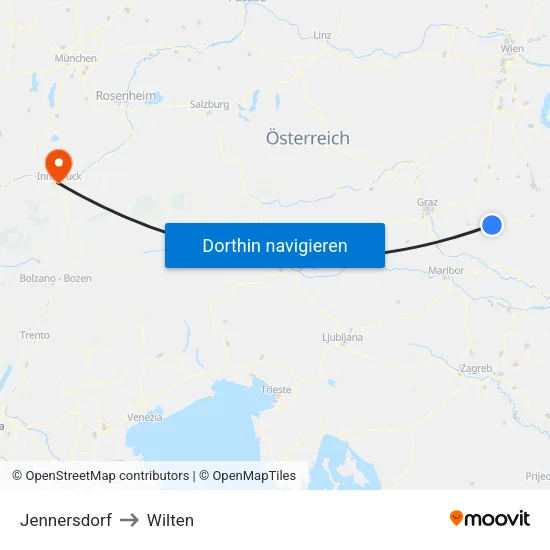 Jennersdorf to Wilten map