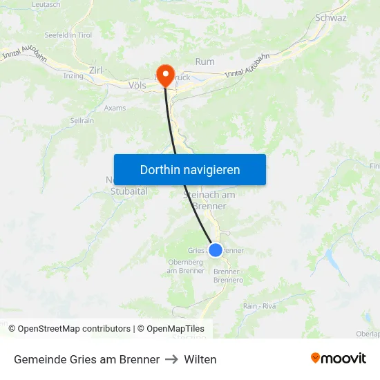 Gemeinde Gries am Brenner to Wilten map