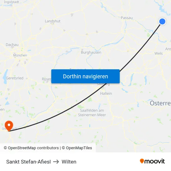Sankt Stefan-Afiesl to Wilten map