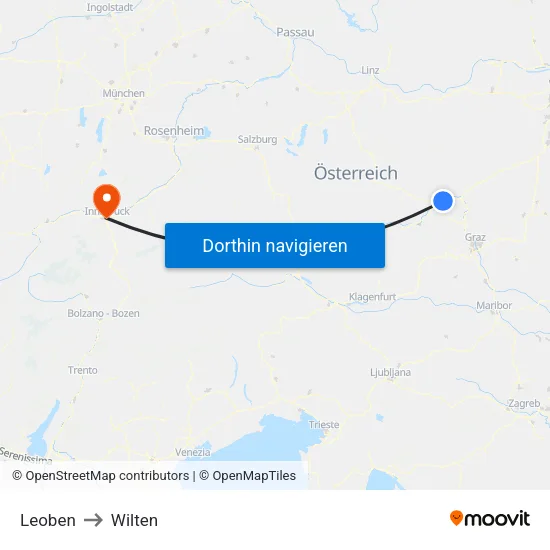 Leoben to Wilten map
