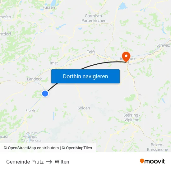 Gemeinde Prutz to Wilten map