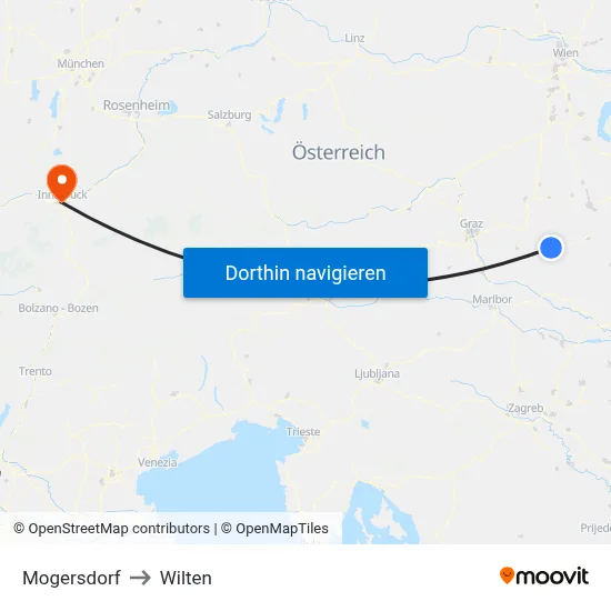 Mogersdorf to Wilten map