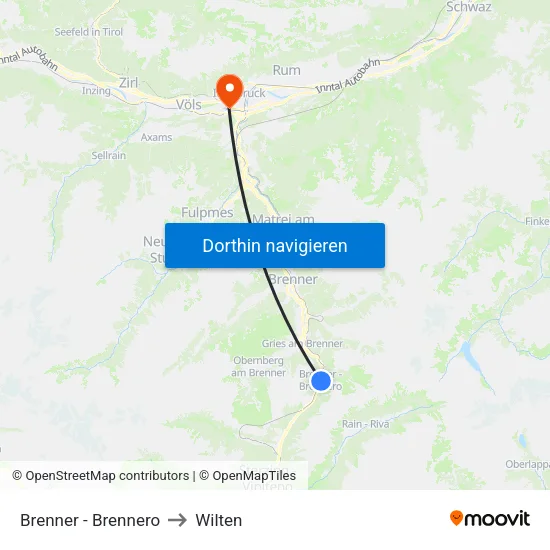 Brenner - Brennero to Wilten map